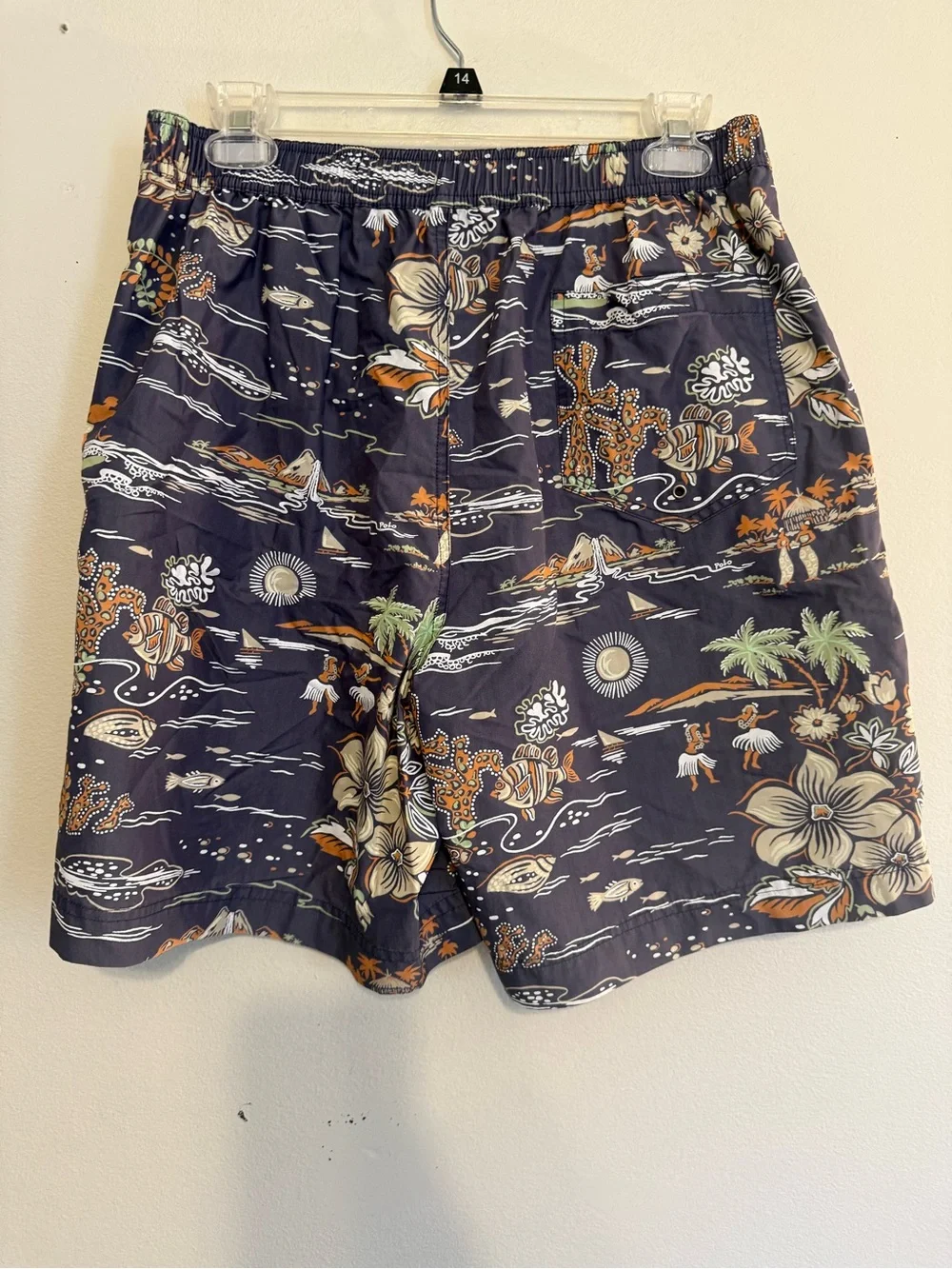 Polo Sport Ralph Lauren Hawaiian Print Swim Trunks Navy Blue Mens Large